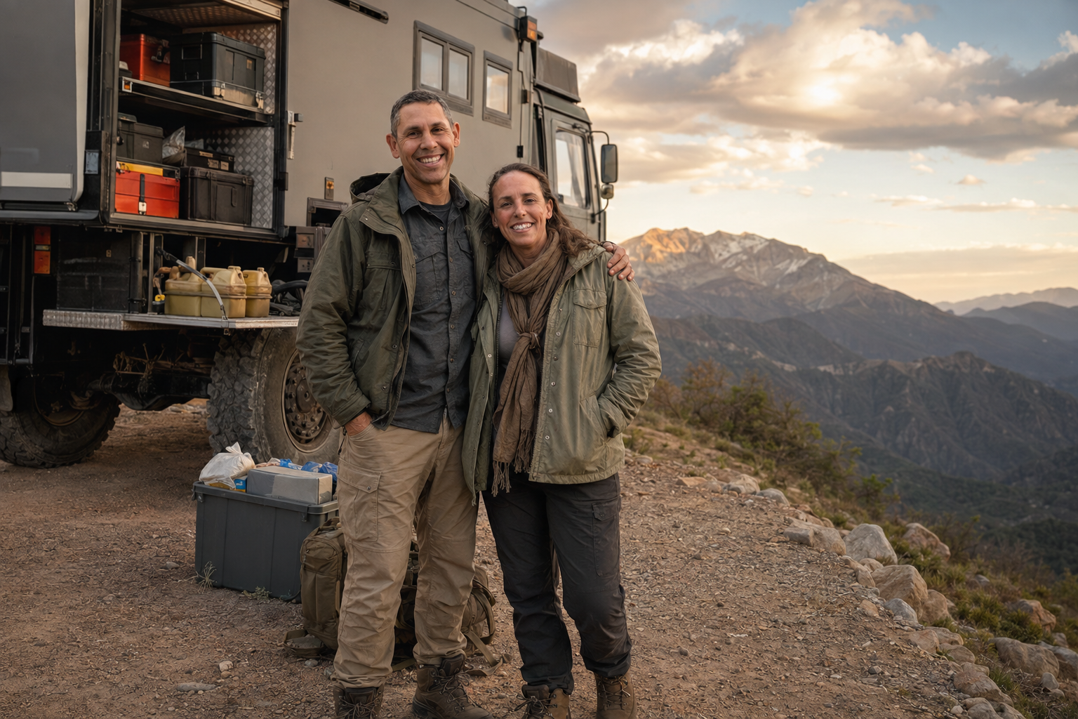 Daniel and Analia Loza dressed for an Overland Americas expedition